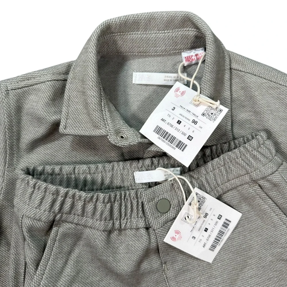 Zara Boys Textured Short Sleeve Shirt and Shorts Set Size 3 Years